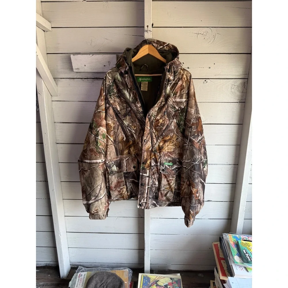Remington Mens Realtree Camo Hunting Jacket Quilted Lined Hooded Brown 3X